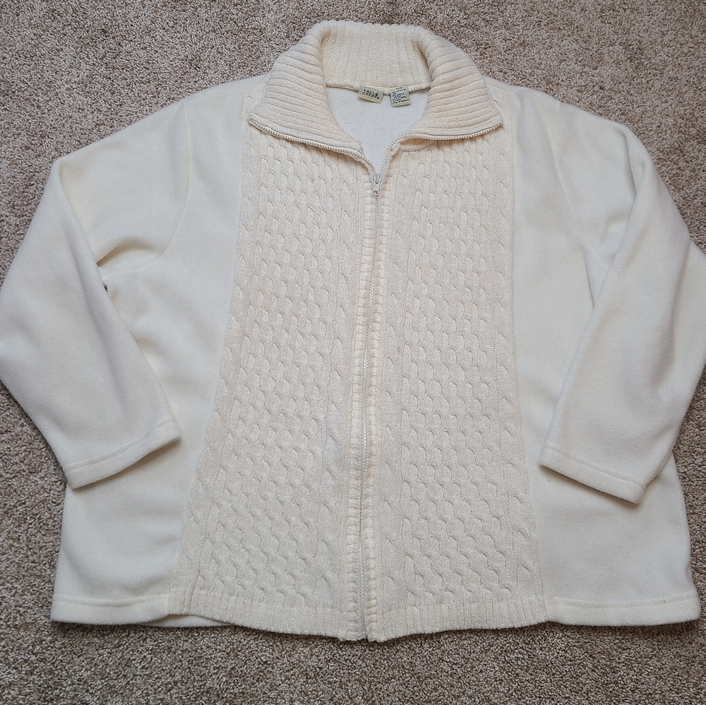 Vintage Cream Fleece Zip Up With Sweater Panel Detail Falls Creek